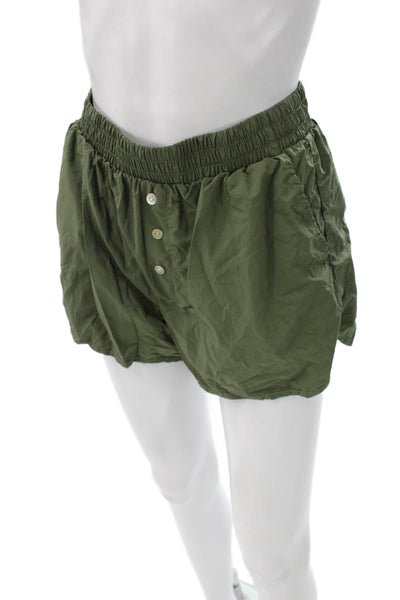 Donni Women Hot Pants Green Nylon Button Casual Size S