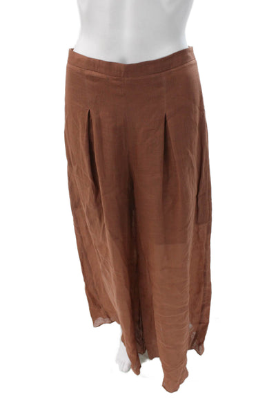 QL2 Women Dress Pants Brown Linen Zip Solid Classic Spring Size 42