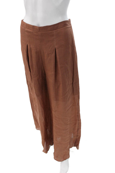 QL2 Women Dress Pants Brown Linen Zip Solid Classic Spring Size 42