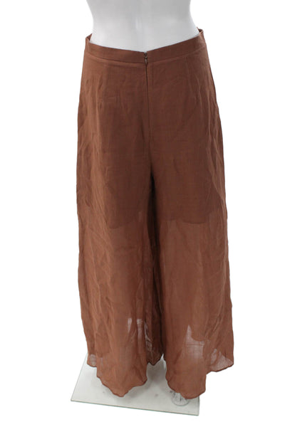 QL2 Women Dress Pants Brown Linen Zip Solid Classic Spring Size 42