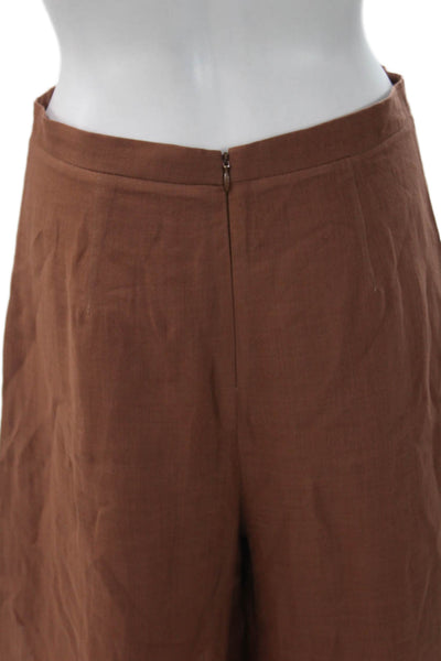 QL2 Women Dress Pants Brown Linen Zip Solid Classic Spring Size 42