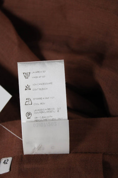QL2 Women Dress Pants Brown Linen Zip Solid Classic Spring Size 42
