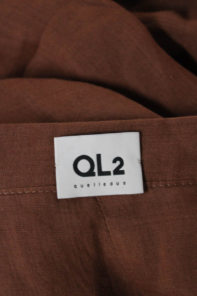 QL2 Women Dress Pants Brown Linen Zip Solid Classic Spring Size 42
