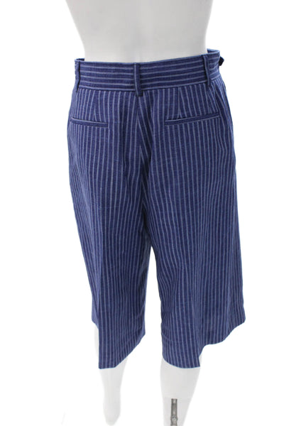 QL2 Women Cropped Wool Striped Pants Blue Button Closure Size 42