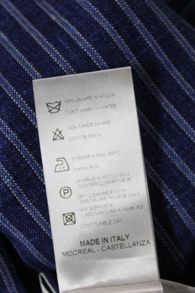 QL2 Women Cropped Wool Striped Pants Blue Button Closure Size 42
