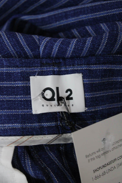 QL2 Women Cropped Wool Striped Pants Blue Button Closure Size 42