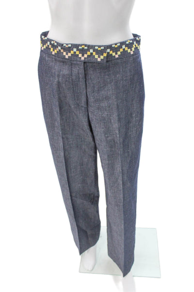 QL2 Women Blue Linen Blend Dress Pants Zip Inseam 30 Size 42