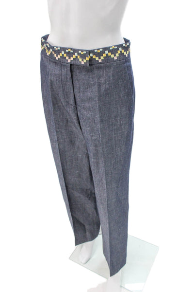 QL2 Women Blue Linen Blend Dress Pants Zip Inseam 30 Size 42