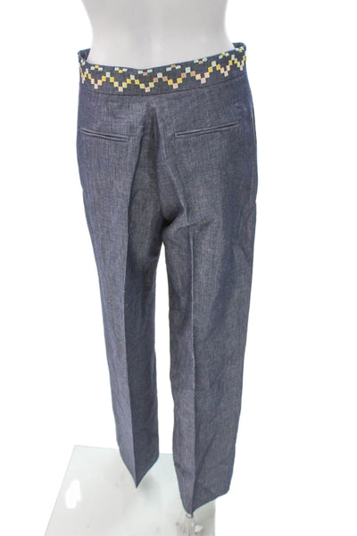 QL2 Women Blue Linen Blend Dress Pants Zip Inseam 30 Size 42