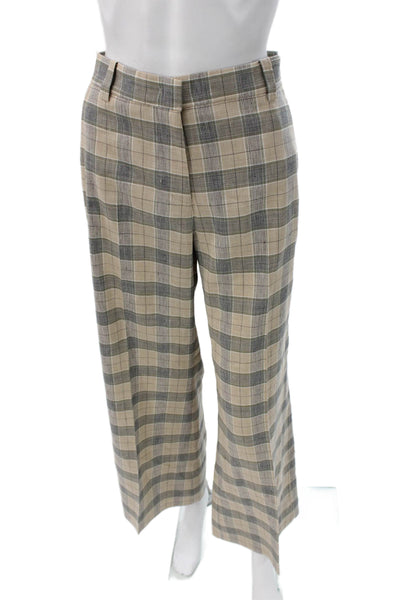 QL2 Womens Beige Plaid Wool Blend Dress Pants Button Closure Size 42