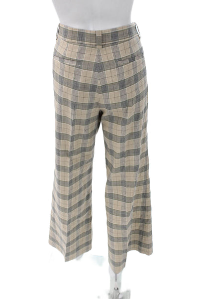 QL2 Womens Beige Plaid Wool Blend Dress Pants Button Closure Size 42