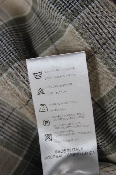 QL2 Womens Beige Plaid Wool Blend Dress Pants Button Closure Size 42