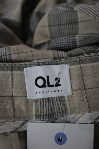 QL2 Womens Beige Plaid Wool Blend Dress Pants Button Closure Size 42