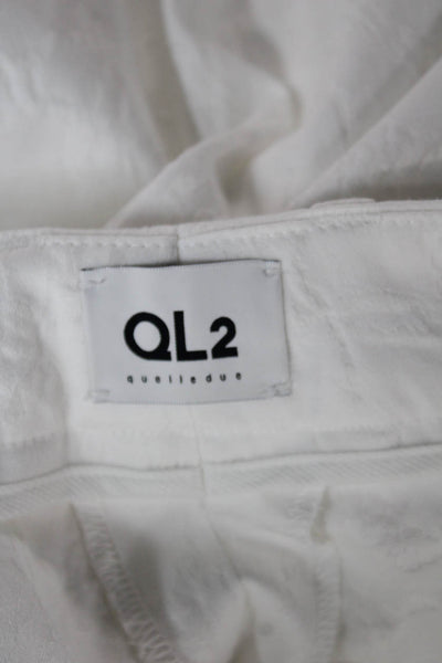 QL2 Women Cropped White Cotton Pants Zip Inseam 28 Size 42