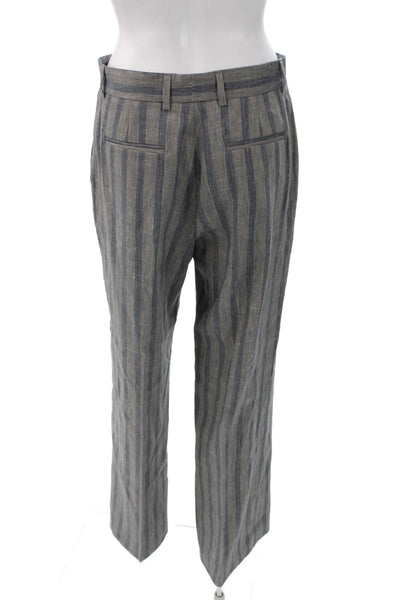 QL2 Women Ankle Striped Gray Linen Blend Button Closure Pants Inseam 30 Size 42
