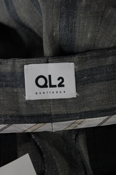 QL2 Women Ankle Striped Gray Linen Blend Button Closure Pants Inseam 30 Size 42