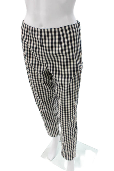 QL2 Unisex Adults Cropped Gingham Check Cotton Pants Black Size 42