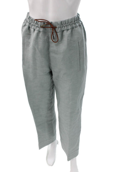 QL2 Women Ankle Pants Gray Silk Drawstring Casual Size 40