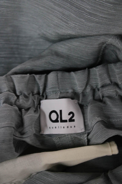 QL2 Women Ankle Pants Gray Silk Drawstring Casual Size 40