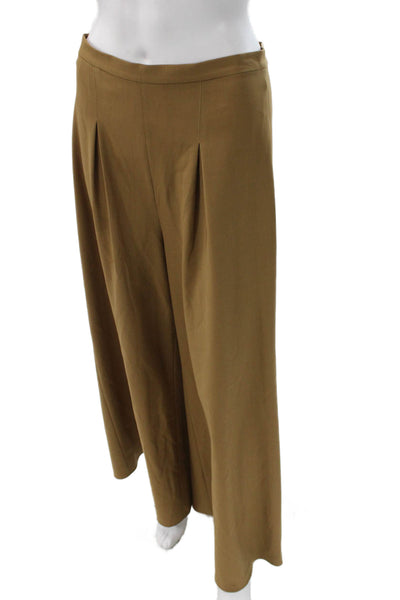 QL2 Women Dress Pants Wool Brown Zip Solid Classic Size 42