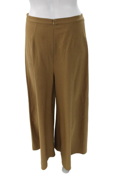 QL2 Women Dress Pants Wool Brown Zip Solid Classic Size 42