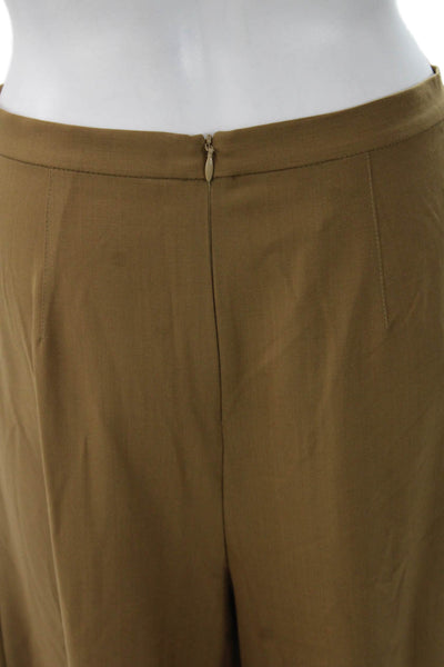QL2 Women Dress Pants Wool Brown Zip Solid Classic Size 42