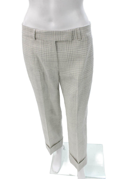 QL2 Women Ankle Pants Wool Check Multicolor Button Size 42