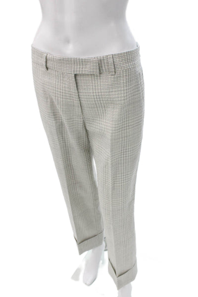 QL2 Women Ankle Pants Wool Check Multicolor Button Size 42