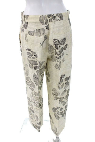 QL2 Womens Beige Floral Linen Ankle Pants Button Closure Size 42