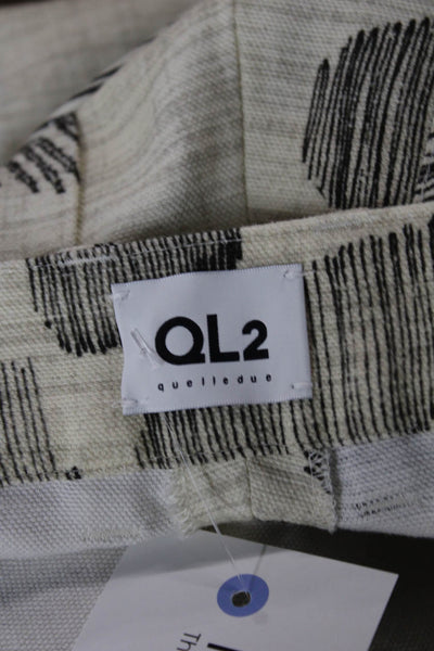 QL2 Womens Beige Floral Linen Ankle Pants Button Closure Size 42