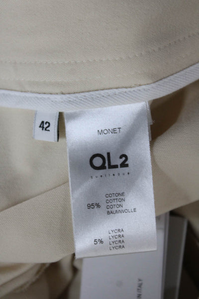 QL2 Womens Ankle Pants Beige Zip 95% Cotton 5% Lycra Inseam 28 Size 42