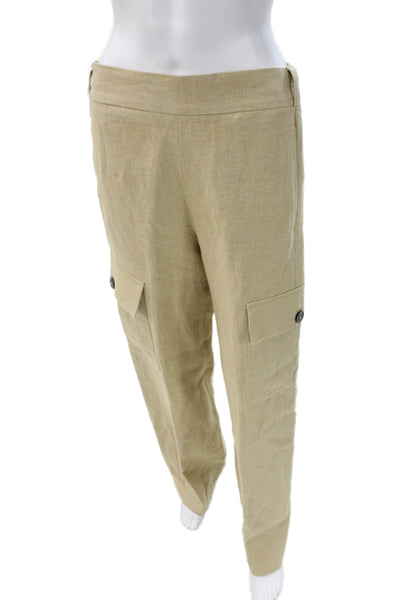 QL2 Women Cargo Linen Pants Beige Button Closure Inseam 32 Size 42
