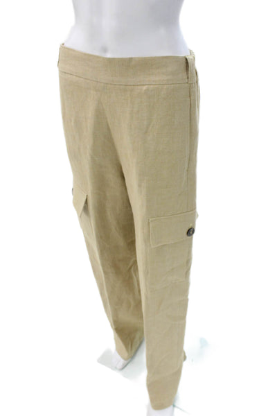 QL2 Women Cargo Linen Pants Beige Button Closure Inseam 32 Size 42