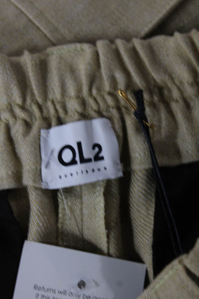 QL2 Women Cargo Linen Pants Beige Button Closure Inseam 32 Size 42