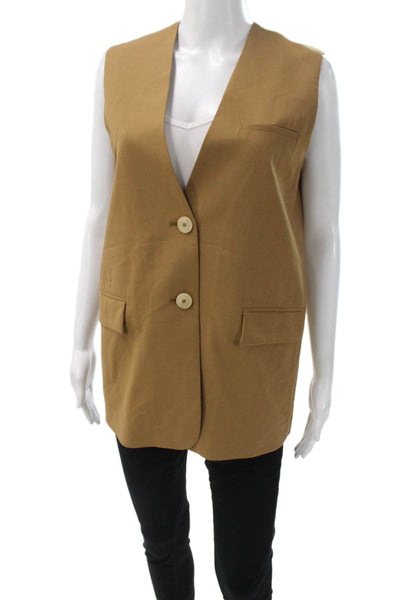 QL2 Womens Brown V Neck Button Sleeveless Vest Size 42