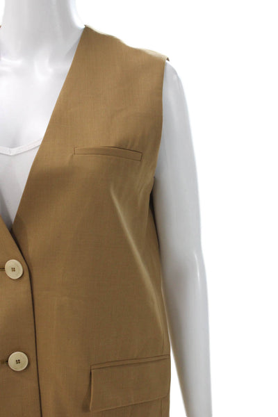 QL2 Womens Brown V Neck Button Sleeveless Vest Size 42