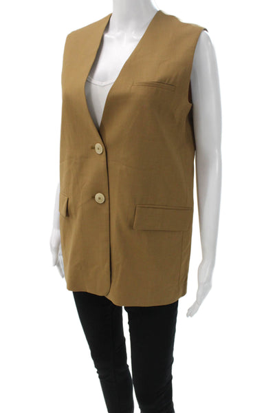 QL2 Womens Brown V Neck Button Sleeveless Vest Size 42