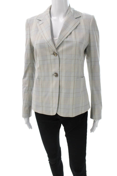 QL2 Women Plaid Cotton Button Long Sleeve Basic Jacket Multicolor Size 42