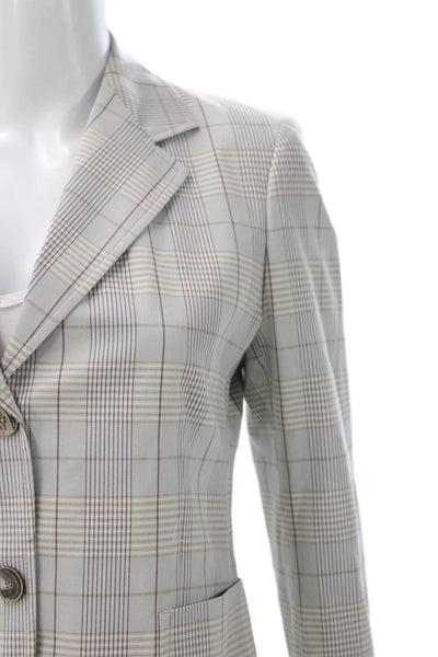 QL2 Women Plaid Cotton Button Long Sleeve Basic Jacket Multicolor Size 42