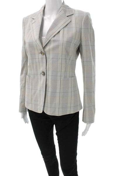 QL2 Women Plaid Cotton Button Long Sleeve Basic Jacket Multicolor Size 42