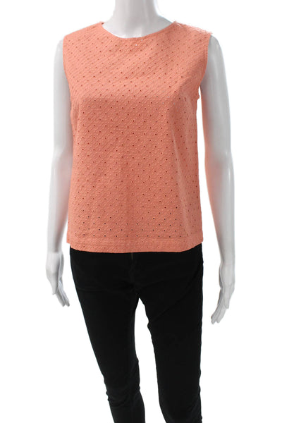QL2 Womens Basic Orange Cotton Geometric Sleeveless Round Neck Blouse Size 42