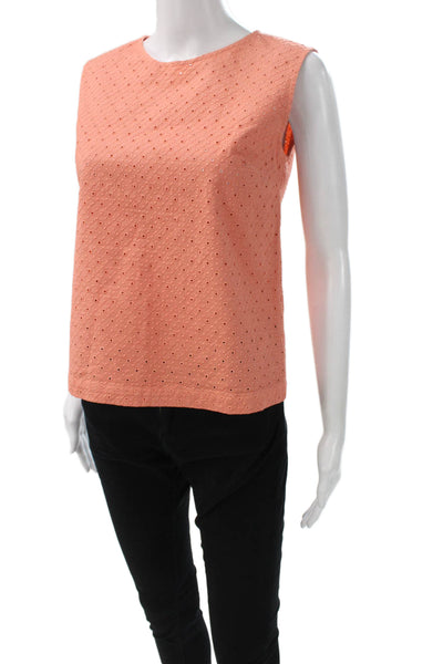 QL2 Womens Basic Orange Cotton Geometric Sleeveless Round Neck Blouse Size 42
