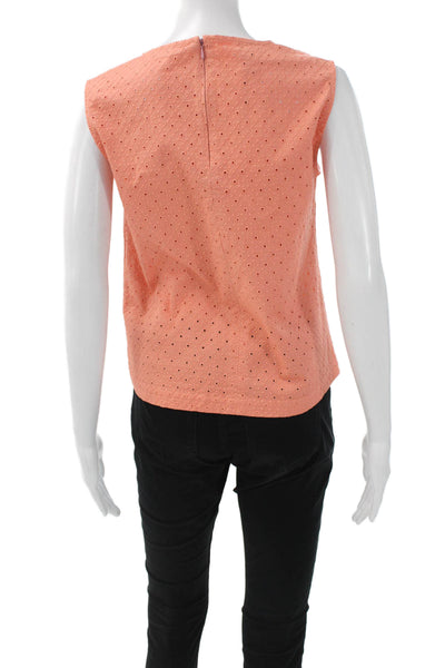 QL2 Womens Basic Orange Cotton Geometric Sleeveless Round Neck Blouse Size 42