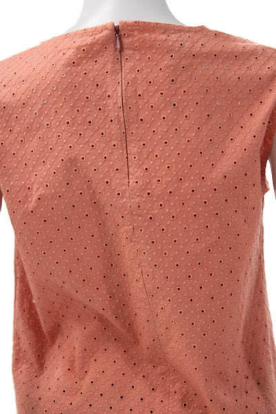 QL2 Womens Basic Orange Cotton Geometric Sleeveless Round Neck Blouse Size 42