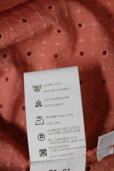 QL2 Womens Basic Orange Cotton Geometric Sleeveless Round Neck Blouse Size 42