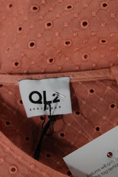 QL2 Womens Basic Orange Cotton Geometric Sleeveless Round Neck Blouse Size 42