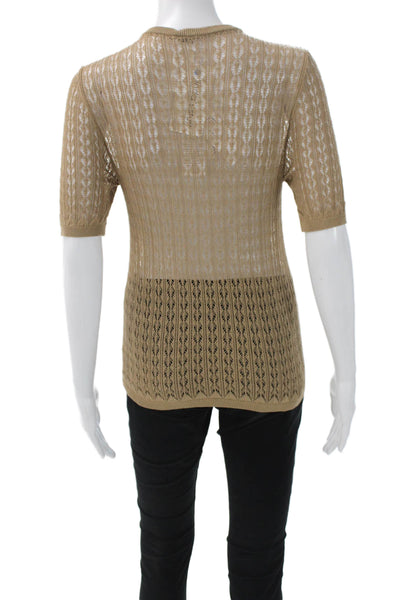 QL2 Womens Henley Sweater Beige Geometric Short Sleeve Viscose Size 42