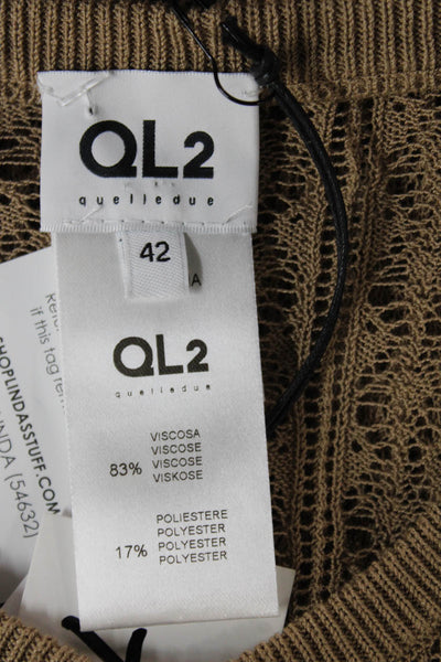 QL2 Womens Henley Sweater Beige Geometric Short Sleeve Viscose Size 42