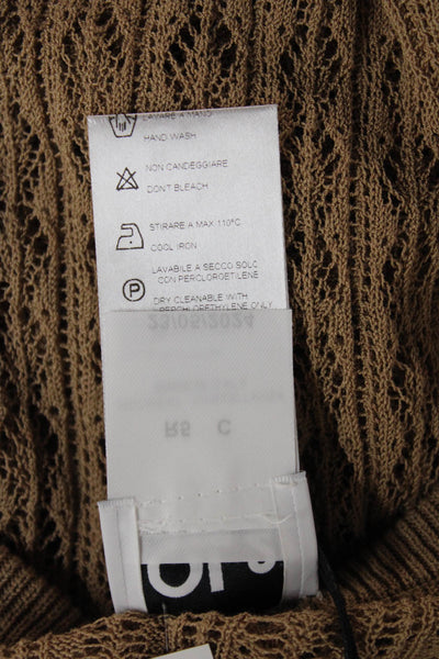QL2 Womens Henley Sweater Beige Geometric Short Sleeve Viscose Size 42