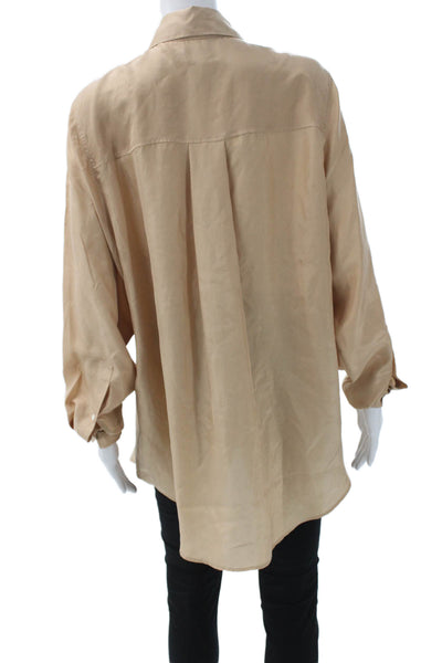 QL2 Women Silk Collared Long Sleeve Button-Up Tunic Beige Size 42